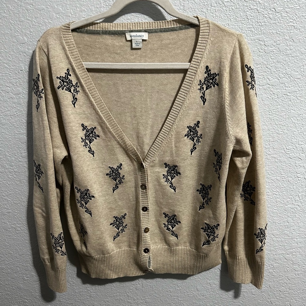 Sundance Cream Cardigan with Black Floral Design